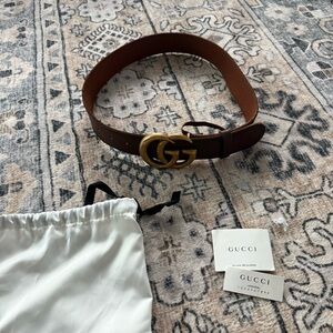 Gucci Tan Leather Belt with Gold GG Buckle